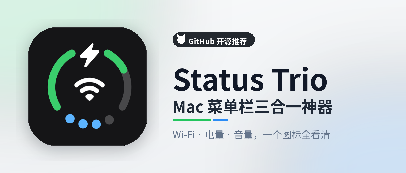 Status Trio - 把 Wi-Fi、电量、音量合成一个图标的免费菜单栏工具